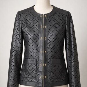 Luisa Spagnoli Black Perforated Leather Jacket NWT
